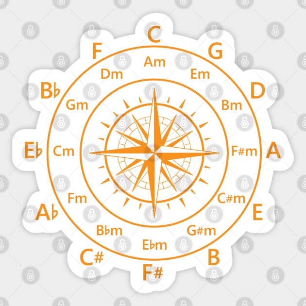 Circle of Fifths Old Compass Style Warm Orange Sticker by nightsworthy